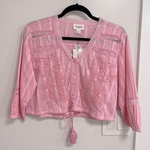 Allison New York Embroidered Crop Peasant Top